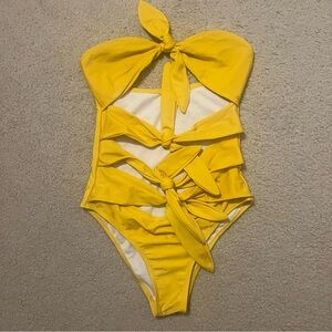 Zaful Yellow Cutout One Piece Bathing Suit Swimsuit